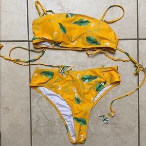 tie around leaf top with high waisted bottoms